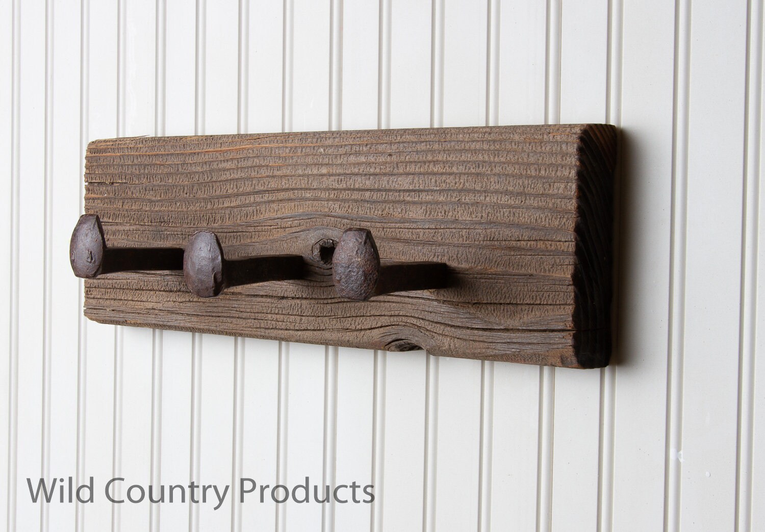 Barn Wood Hat Rack With Railroad Spikes 3 Hook Rustic Coat Rack Wild