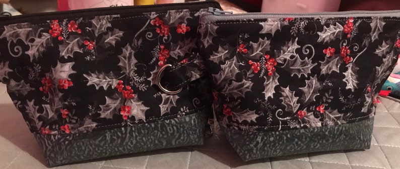 ready to ship Christmas Holly Vinyl bottom wristlet