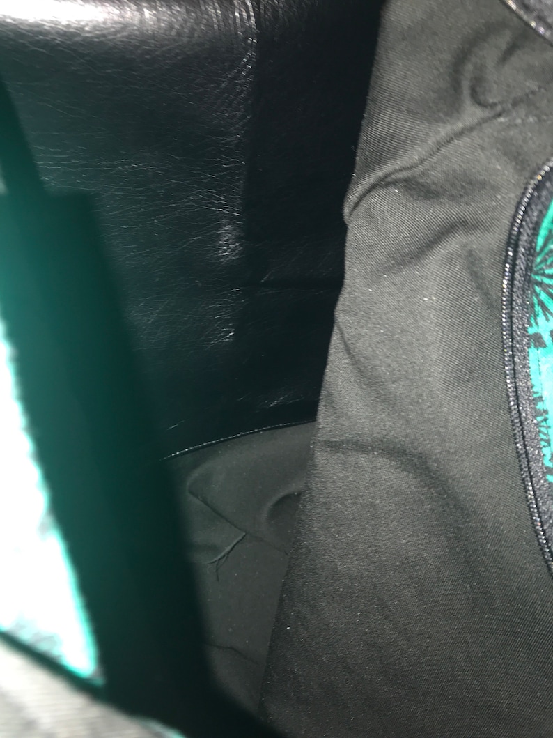 Ready to ship Teal with black circles tote with black vinyl bottom