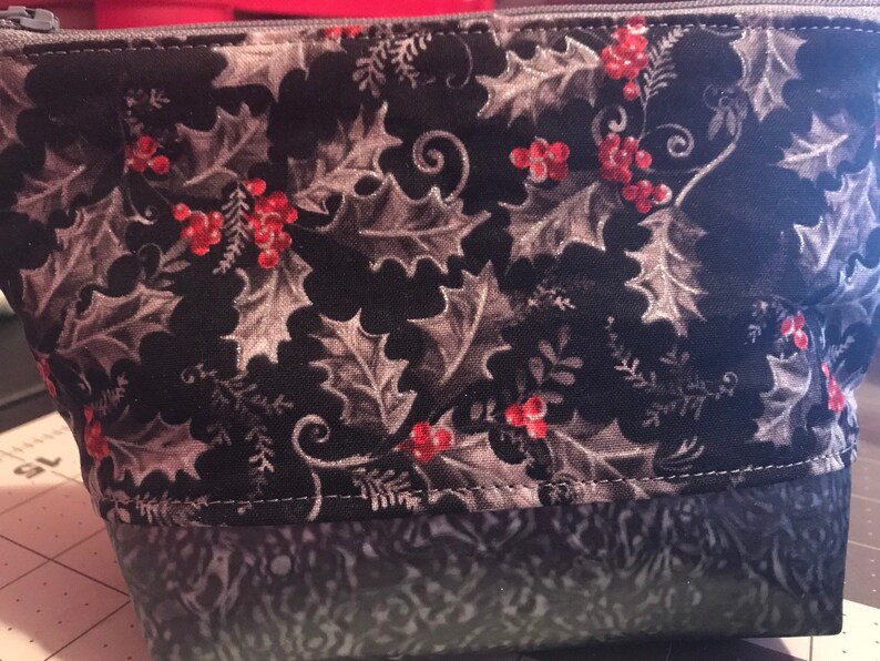 ready to ship Christmas Holly Vinyl bottom wristlet