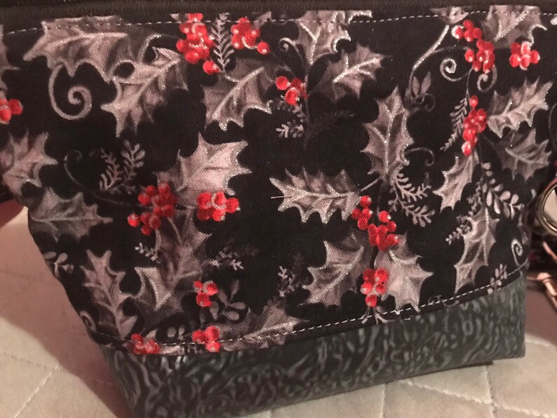 ready to ship Christmas Holly Vinyl bottom wristlet