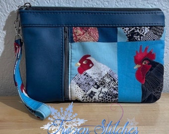 Zippy Clutch- Blue Chicken/ Rooster Farm Fresh Truck