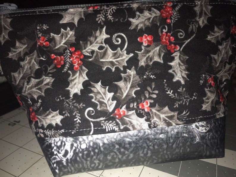 ready to ship Christmas Holly Vinyl bottom wristlet