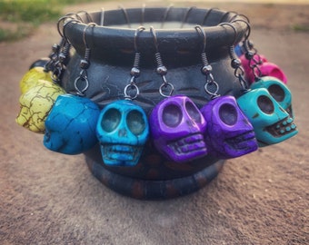 Sugar skull earrings, colorful skull earrings, gothic earrings