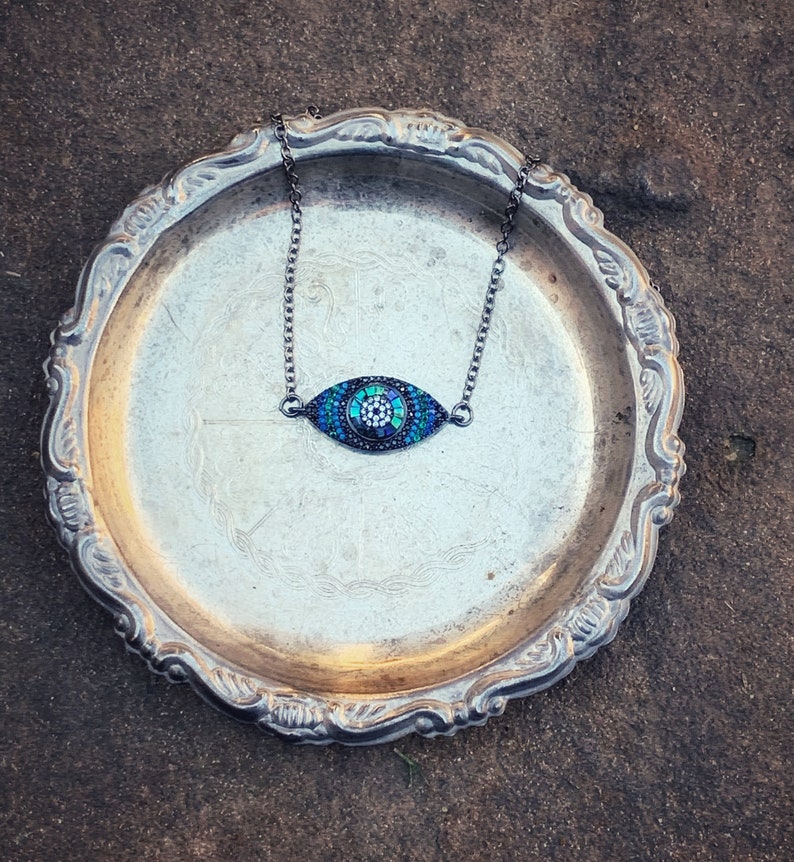 all seeing eye necklace Pagan Jewelry Mediterrenian Talisman Necklace Evil Eye protection necklace witchcraft protection necklace