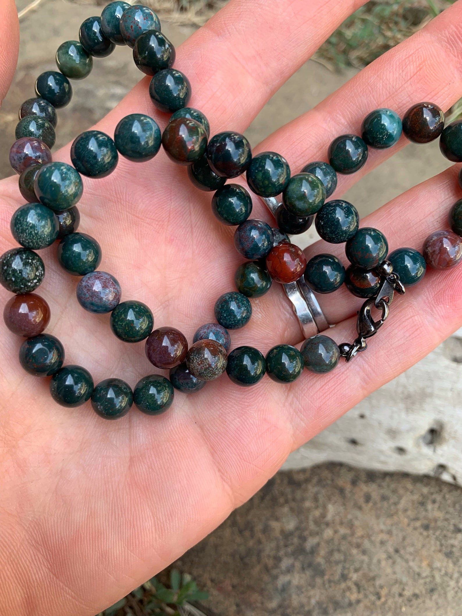 Men’s Bloodstone Necklace, Fully Beaded Bloodstone Necklace Etsy