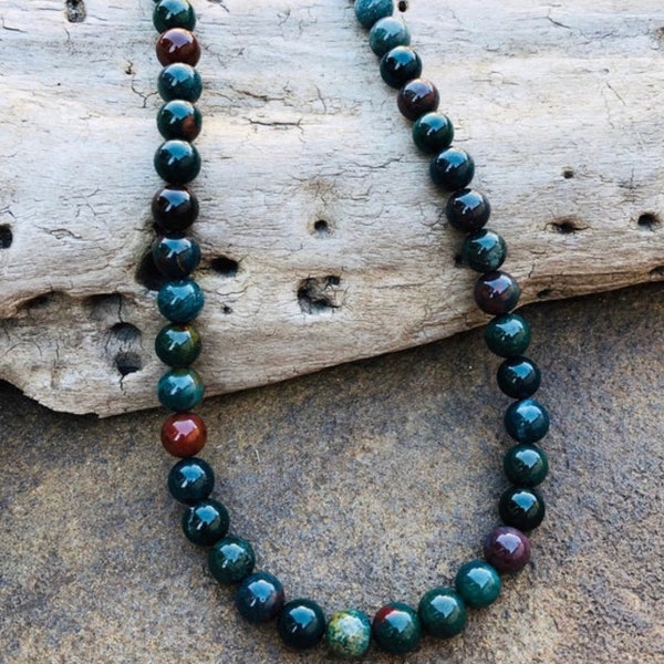 Men’s Bloodstone necklace, fully beaded bloodstone necklace