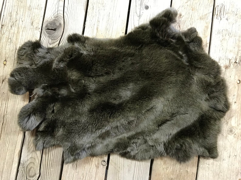 No 180307-GG Lot of 2 Olive Green Rex Rabbit Hides Natural Rabbit Fur