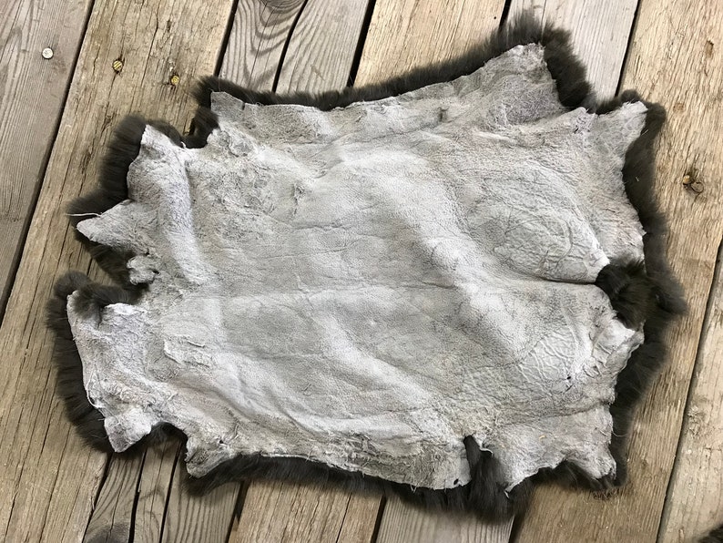 No 180307-GG Lot of 2 Olive Green Rex Rabbit Hides Natural Rabbit Fur