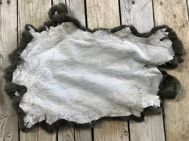 No 180307-GG Lot of 2 Olive Green Rex Rabbit Hides Natural Rabbit Fur