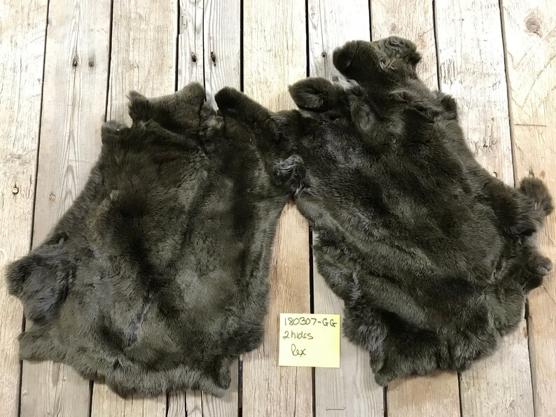 No 180307-GG Lot of 2 Olive Green Rex Rabbit Hides Natural Rabbit Fur
