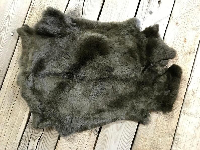 No 180307-GG Lot of 2 Olive Green Rex Rabbit Hides Natural Rabbit Fur