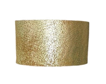 Shimmery Gold Distressed Leather Cuff Bracelet – Wide Statement Band