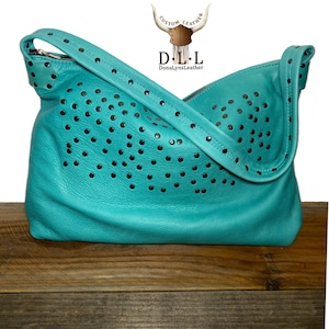 Turquoise leather slouch bag, custom leather purse, turquoise leather bag, turquoise leather purse