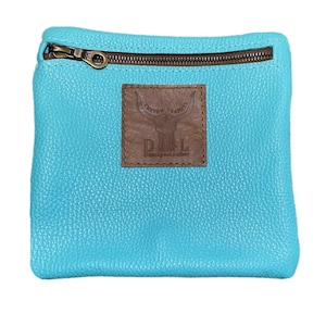 Turquoise Leather Makeup Bag: Handmade Pebble Grain Purse