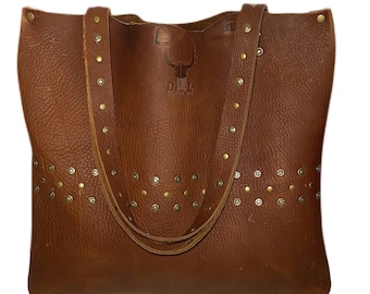 Distressed leather tote, handmade bag, leather purse, brown leather tote