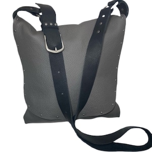 Handmade Gray Leather Crossbody Purse: Lightweight Shoulder Bag