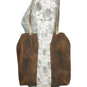 brown leather purse, metallic gold leather, distressed leather purse