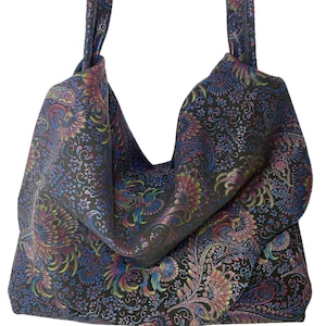 paisley leather hobo bag, custom leather purse, blue bag, leather slouch bag, genuine leather hobo slouch bag.