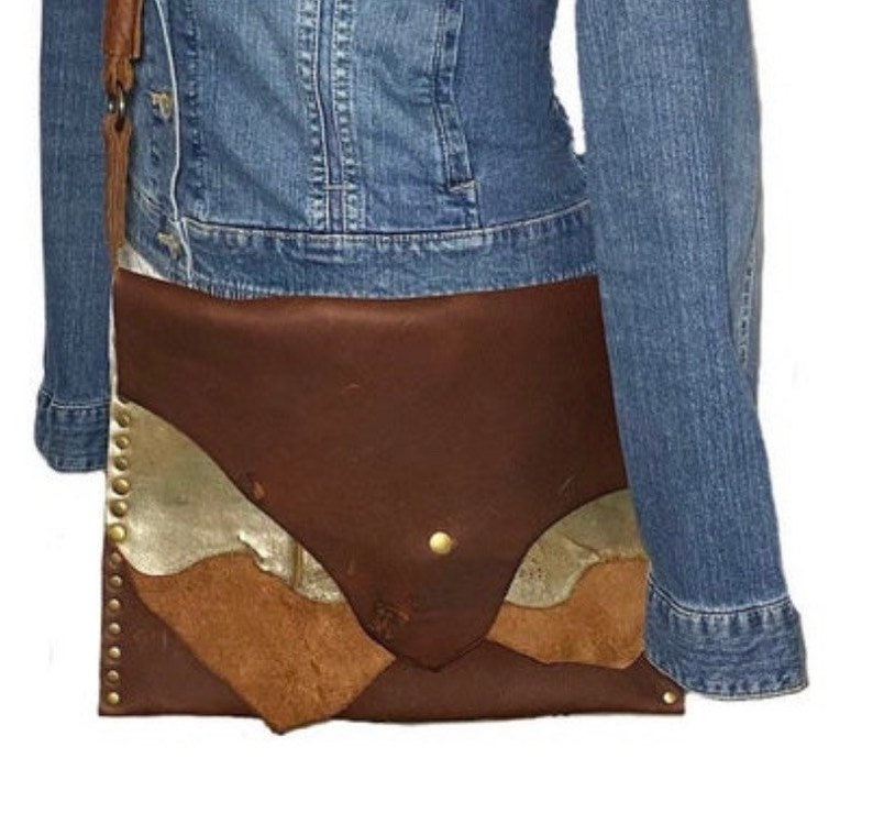 custom leather purse metallic leather crossbody leather patchwork bag