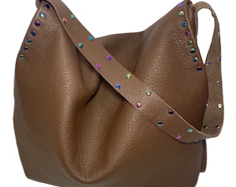 Hobo slouch bag, brown leather shoulder purse, custom bag, soft leather purse