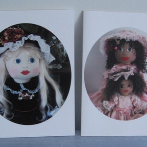 Originele doek pop kaarten - Cassandra en Charlotte + Bonnie - Featured in het boek "Doek Creations"