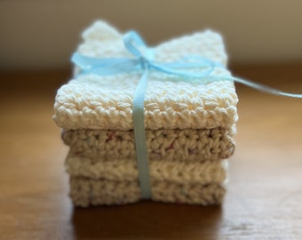 Handmade Crochet Cotton Dish Cloth Set: Neutral Kitchen Washcloths
