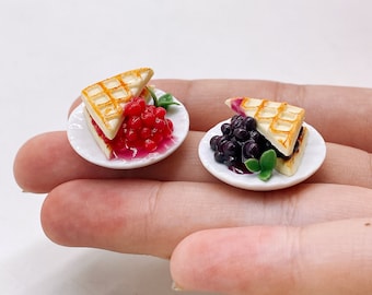 Dollhouse Waffles on Ceramic Plate with a Strawberry on Top 1:12 Miniature