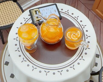 3 pieces Miniature Orange Juice Drink glass set, Miniature Glasses, Miniature Jewelry, Miniature Sweet collections