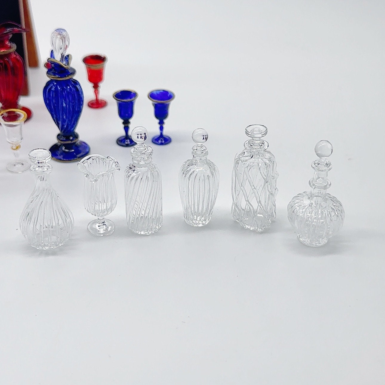 ミニチュアボトルグラス6個、ミニチュアグラスミックスパターン