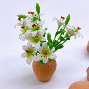 5 pieces Miniature Lily Flower clay polymer,  Miniature Garden Dollhouse size 1:12