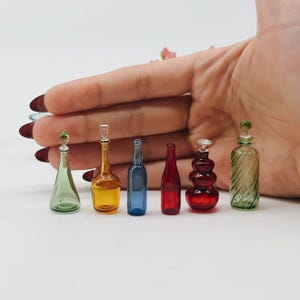 6 Stück Miniatur Glasflaschen, Puppenhaus Sweet Sammlung, Maßstab 1:12