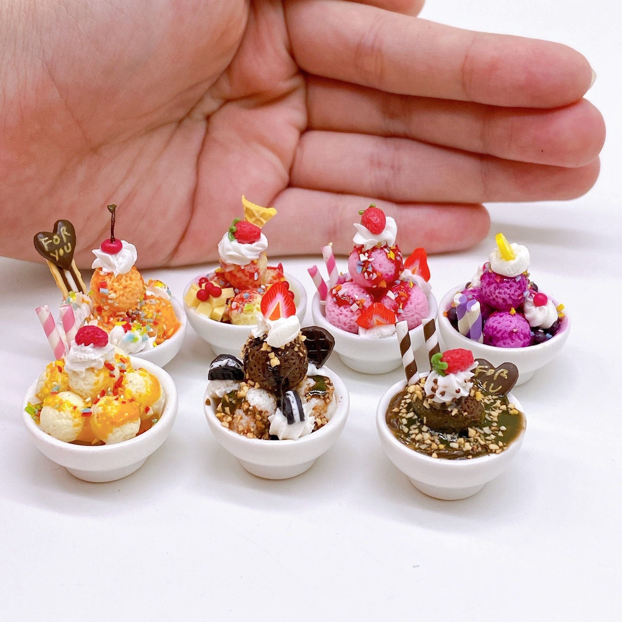 7 Pieces Miniature Ice Cream in Bowl Miniature Sweet for - Etsy