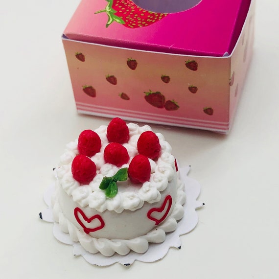 Pastel de fresa en miniatura con caja dulce en miniatura - Etsy España