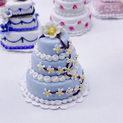 1:12 Scale Blue & Brown 3 Tier Wedding Cake Tumdee Dolls House Miniature T 
