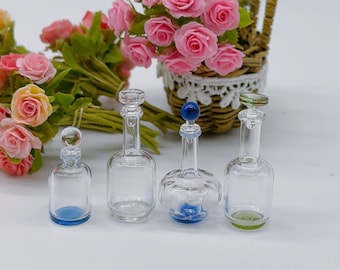 Set 4 pieces Miniature Bottle Glass, Miniature Jewelry, Miniature Sweet collections 1:12 scale