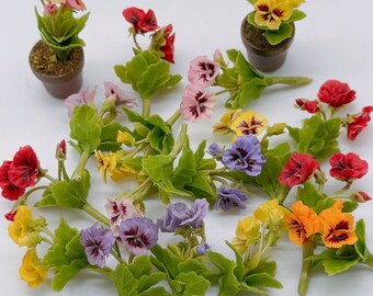 Miniature Pansy clay polymer, Miniature decorate for Garden Dollhouse 1:12 scale