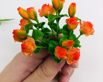 5 bouquets de roses orange miniatures, maison de poupée de jardin miniature taille SS et S échelle 1:12