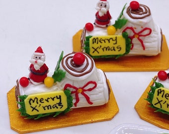 Santa Claus Christmas Cake Dollhouse Miniature Food Bakery Holiday X'mas 4 