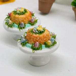Miniature Easter Cake on ceramic stand cake for dollhouse 1:12 scale