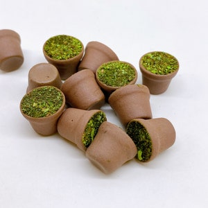 5 pieces Miniature chocolate pot 14 mm. with foam and sawdust blend green For crafts 1:12 scale