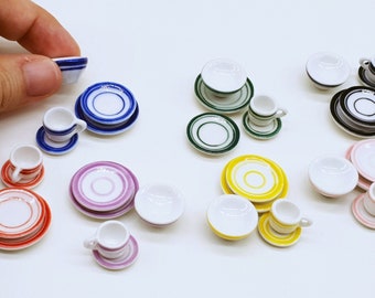 5 pieces Miniature Ceramic Dish and Bowl Dinner set, Miniature Sweet collections 1:12
