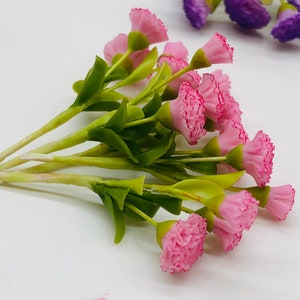 5 pieces Miniature Carnation clay polymer ,Miniature decorate for Garden Dollhouse