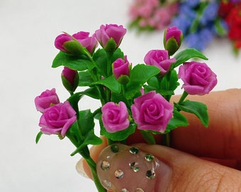 5 boeketten Miniatuur roze roos, Miniatuur Tuinpoppenhuis maat SS schaal 1:12