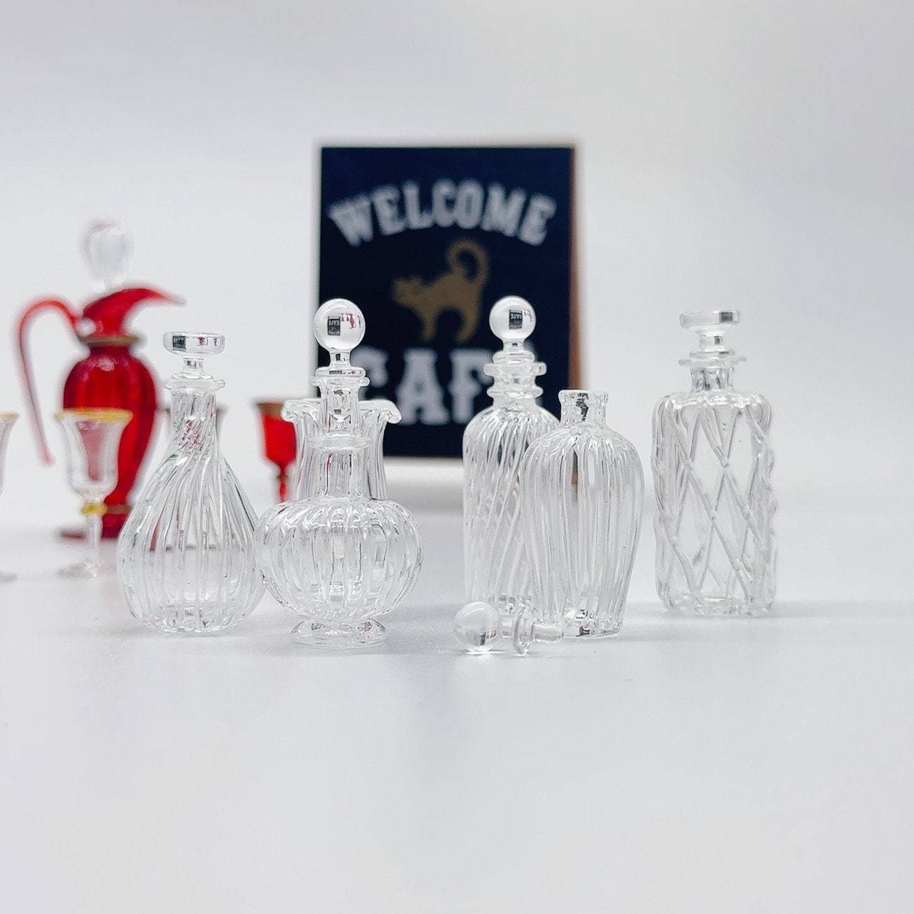 ミニチュアボトルグラス6個、ミニチュアグラスミックスパターン