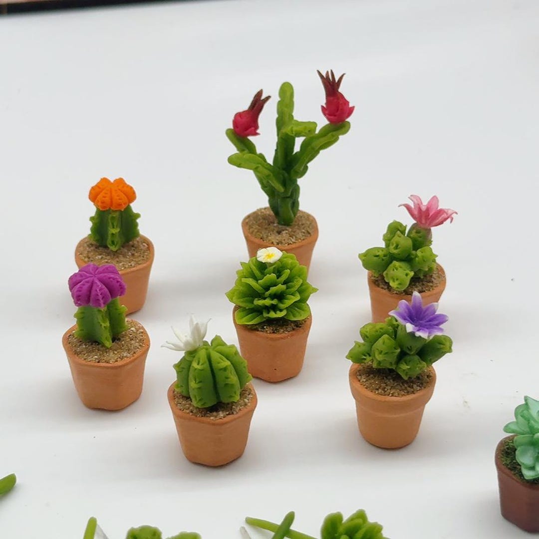 7 Pieces Miniature Cactus, Miniature Plant in Pot , Dollhouse Flower ...