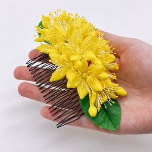 Yellow Polymer Clay Flower Hair Comb: Bridal Hair Piece