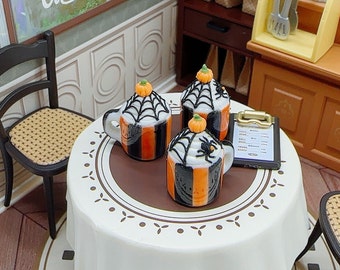 3 xícaras de café em miniatura para Halloween: conjunto de bebidas de cerâmica para casa de bonecas
