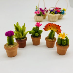 5 pieces Miniature Cactus, Miniature pot , Dollhouse Flower,Miniature Garden
