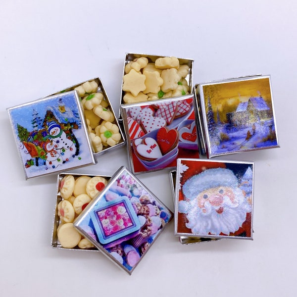 Miniature Cookies in Tin, Dollhouse Bakery, Christmas Cake